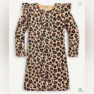 J. Crew Crewcuts Girls' ruffle-shoulder fleece dress heart leopard NWT Size 10